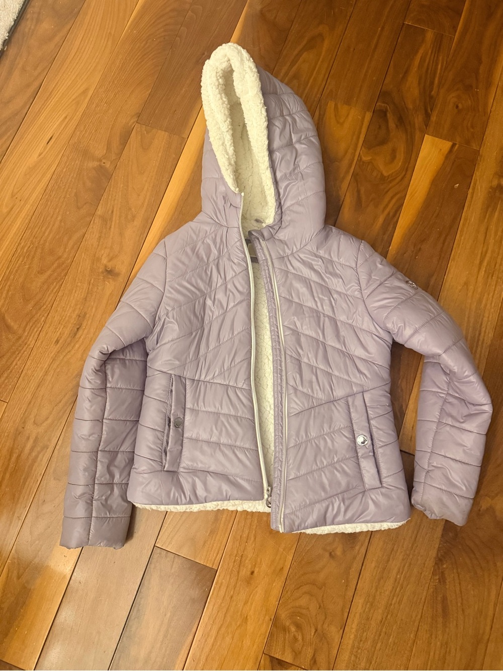 Kids Michael kors Quilted Hooded Jacket with Sherpa Lining - Lavender size 10/12